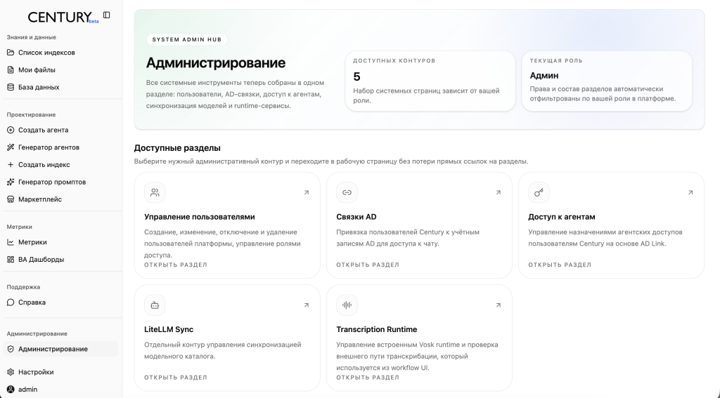 Администрирование Century администрирование